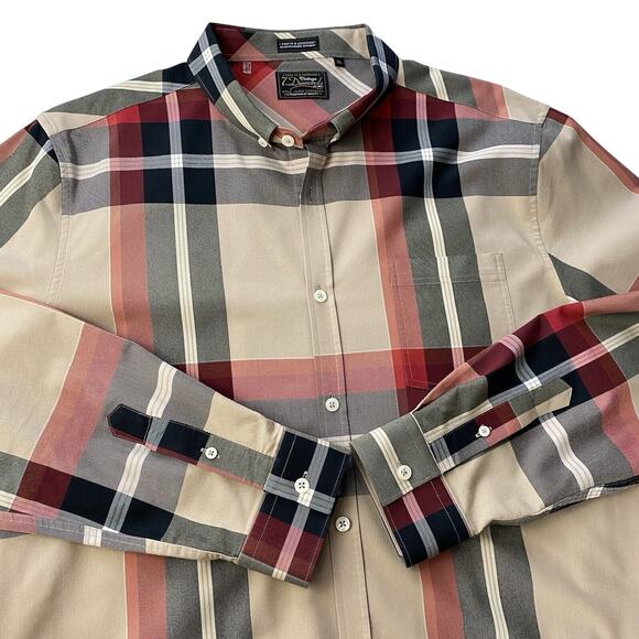 Vintage 7 Diamonds Windowpane Plaid Shirt Men XL Tan Button Down Long Sleeve - Picture 1 of 9